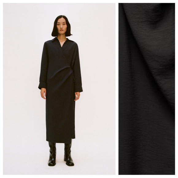 Zara Dresses & Skirts - NWT. Zara ZW COLLECTION Anthracite Grey Viscose +Wrap Midi Shirtdress. Size L.